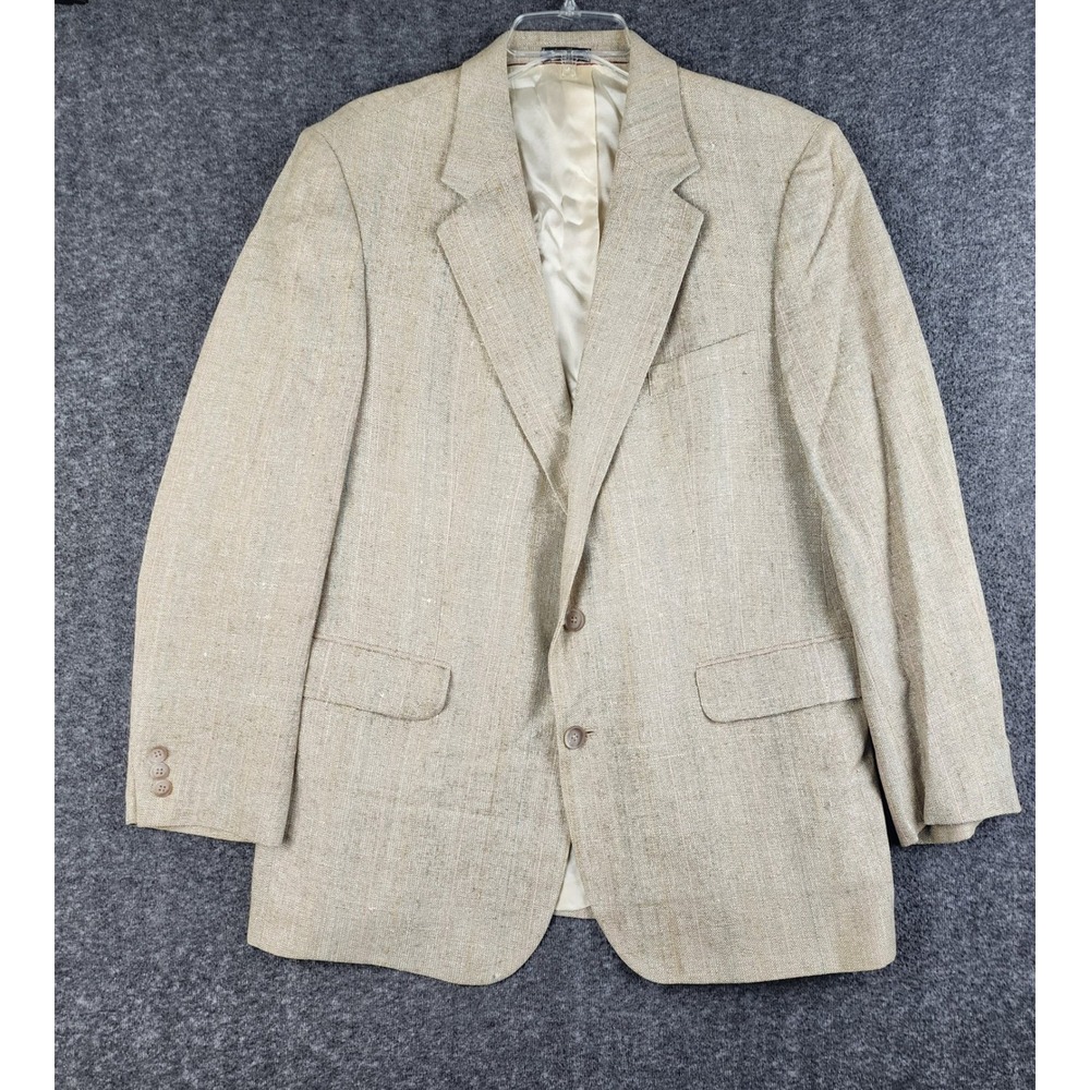J.G. Hook Blazer Mens 38R Beige 100% Pure Silk Vintage Pinstripe Made in Hungary